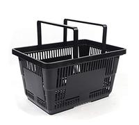 12PCS Large Plastic Shopping Basket - 28L Shopping baskets With Handles - Market Grocery Retail Store, Easy to Stack, Black