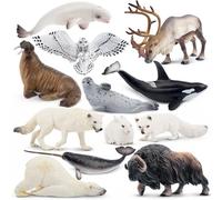 12PCS Large Polar Animals Figurines, 4-19CM Plastic Arctic Animal Toy Preschool Set Includes Polar Bear,Caribou,Whales,Walrus, Cake Toppers Christmas Birthday Toys Gift for Kids Toddlers