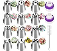 12PCS Large Russian Piping Nozzles Set Flowers Frosting Nozzles, Stainless Steel Russian Icing Nozzle Kit, Cupcake Frosting Tips with Couplers for DIY Baking, Cake Decorating