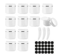 12PCS Large Sample Pots 50ml/50g Travel Cosmetic Jar Plastic Containers Refillable Empty Cream Bottles with Lids Labels Spatula Use for Toiletries Balm Liquid Emollient Ointment Lotion Storage