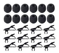 12Pcs Lavalier Microphone Clip Metal Tie Clips with 12Pcs Foam Windscreen Cover, Lapel Microphone Replacement Kit