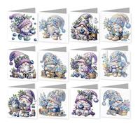 12PCS Lavender Gnome Diamond Art Painting Greeting Card Kit with Envelopes, Crystal Gem Greeting Card Kit for Family Friends Festival Craft Gift Christmas Birthday Thanksgiving Day Holiday