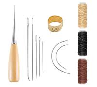 12Pcs Leather Sewing Needle 12m Waxed Thread Kit Upholstery Sewing Kit Cord Drilling Awl Thimble Curved Needle for DIY Crafts Leather Canvas Repair Hand Stitching Embroidery Bookbinding