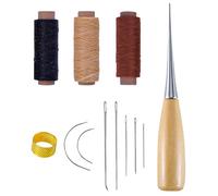 12Pcs Leather Sewing Needle, 30m Waxed Thread Kit Hand Sewing Needles Curved Needle Cord Drilling Awl Thimble for Embroidery Bookbinding Hand Stitching DIY Leather Repair