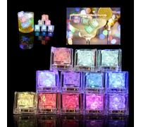 12PCS LED Ice Cubes Light Liquid Sensor Water Activated Glowing IP67 Waterproof Multicolor LED Ice Cubes Lamp Light-up ICES Cube for Drinks Wine Whiskey Bath