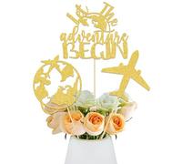 12Pcs Let The Adventure Begin Centerpiece Sticks Travel Themed Retirement Decorations World Travel Party Supplies Gold Glitter