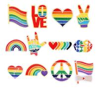 12pcs LGBT Lron on Patches Pride Day Embroidered Sew Applique LGBTQ Repair Patch Rainbow Heart Flag DIY Crafts for Clothing Jacket Jeans Pants Dress Backpack Hat Decorations Gift