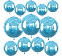 12Pcs Light Blue Round Foil Balloons, 22" 15" 10" 4D Helium Ball Balloon, Metallic Pearl Blue Foil Balloon for Birthday Graduation Wedding Anniversary New Year Eve Disco Prom Party Decorations