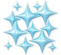 12PCS Light Blue Star Balloons, 26/18/10 Inch Four Point Star Foil Balloons | Metallic Light Blue Four Point Foil Stars for Birthday Baby Shower Graduation Wedding Anniversary New Year Party Decorations