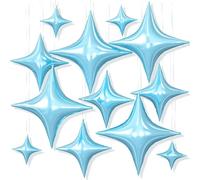 12PCS Light Blue Star Balloons, 26/18/10 Inch Star Foil Balloons, Metallic Blue Four Pointed Stars Balloon for Birthday Baby Shower Graduation Wedding Anniversary New Year Party Decorations Backdrops