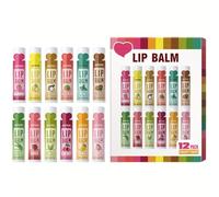 12pcs Lip Balm Set, Fruity Moisturizing Lip Balm Multipack, lip balm 12 Pack,Gift Set for Girls, hydrating beeswax lip care collection, soothing daily moisture for dry chapped lips