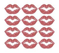 12Pcs Lips Rhinestone Iron-On Applique Kiss Lip Crystal Hotfix Transfer Stickers Red Bling Patch Decals for T-Shirt, Clothing, Jacket, Hat, Bag, Valentine's DIY Decoration and Embroidered Art Craft