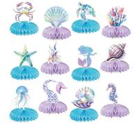 12Pcs Little Mermaid Party Decorations, Mermaid Birthday Honeycomb Decor Table Centerpieces Under the Sea Party Decorations, Ocean Themed Party Decors for Baby Shower Children Birthday Party Supplies