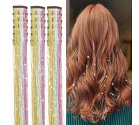 12Pcs Long Hair Tinsel Extensions Clip in Type 20in Easy to Apply Without Tools Needed for Festival Costume Halloween Hair Decorations