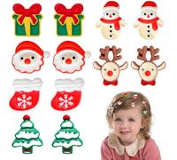 12Pcs Lovely Christmas Hair Clips & Accessories - Mini Christmas Tree & Santa Hat Hair Bows for Girls
