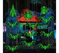12Pcs Luminous Halloween Hanging Bats, Halloween Flying Bat Hanging Decorations with Luminous Body, Large Flying Halloween Home Decor, Window Party Decorations For Hanging In The Tree, Porch, Yard