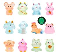 12pcs Luminous Resin Animals, 12 Zodiac Signs, Tiny Toy Resin Animals, Colorful Tiny Animals, Mini Animal Luminous Resin for Garden Landscape Dollhouse Ornament DIY Micro Landscape Scenes