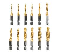 12pcs M3x0.5mm, X0.7mm, M5x0.8mm, M6x1.0mm, M8x1.25mm, M10x1.5mm HSS Compound Taps Inner Hole Tapping Chamfer Metric Tap 50mm 1/4" Hex ShankChange Adapter Converter Connecting Rod