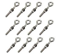 12Pcs M6 Stainless Steel Eye Bolt with Nut and Washers Long Shank Threaded Rod Ringbolt Closed Ring Eyelet Bolt