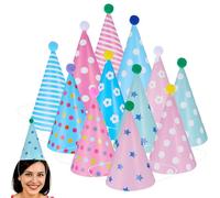 12pcs Macaron Birthday Party Hats with Pom Poms, 7inch Birthday Cone Hats party Hat for Adults Kids, Pastel Rainbow Themed Paper Hat Toddler Parties Celebration for Colorful Girls Boys Photo Props