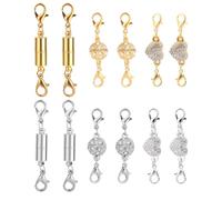12pcs Magnetic Jewelry Clasp, Gold & Silver Color Magnet Locking Chain Necklace Extenders with Double Lobster Clasp Heart Shaped, Ball & Cylindrical Connectors Jewelry Closures for Bracelets Necklaces