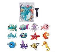 12pcs Marine Life Bath Stickers Made from Non Slip PEVA Material for Kids, Suitable for Bathtubs and Bathroom Tile Application