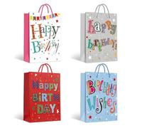 12Pcs Medium Gift Bag for Present 4 Different Assorted 3D Hot Stamping Gift Bag 26x32x10 CM with Handles Birthday Wishes Bag for Kids Adults Ideal for Presents Parties Birthdays Weddings Baby Showers