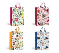 12Pcs Medium Gift Bag for Present 4 Different Assorted Flat Coloured Powder Gift Bag 26x32x10 CM Floral Bags for Kids Adults Ideal for Presents Parties Birthdays Weddings Baby Showers