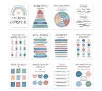 12PCS Mental Health Poster Inspirational, Positive Psychology Wall Chart for Home School, Counseling Offices Must Haves, Creative Educational Mental Health Recovery Poster for Classroon