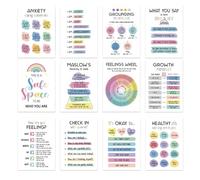 12PCS Mental Health Poster Inspirational, Positive Psychology Wall Chart for Home School, Counseling Offices Must Haves, Creative Educational Mental Health Recovery Poster for Classroon