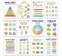 12Pcs Mental Health Posters, Therapy Decor School Counselor Counseling Must Haves Therapist, Mental Health Awareness Decorations for Office, Motivational Posters for Classroom (10"x14")