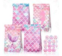 12PCS Mermaid Party Favor Bags Under the Sea Party Goodie Bags Marine Sea Animals Treat Bags Reusable for Girls Birthday Baby Shower Bridal Shower