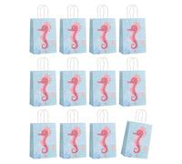12pcs Mermaids Print Paper Wrapping Bag Sea Themed Party Present Bags With Handle Event Planning Supplies
