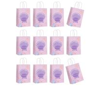 12pcs Mermaids Print Paper Wrapping Bag Sea Themed Party Present Bags With Handle Event Planning Supplies