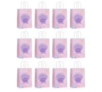 12pcs Mermaids Print Paper Wrapping Bag Sea Themed Party Present Bags With Handle Event Planning Supplies