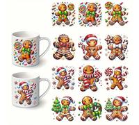 12pcs Merry Christmas Gingerbread Man UV DTF Cup Wraps Transfer Waterproof Sticker for Glass Cups Furniture Craft DIY Crafts，Rub on Transfer Stickers for DIY Water Bottle Laptop Decal Wood Car
