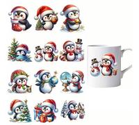 12pcs Merry Christmas Penguin Snowman UV DTF Cup Wraps Waterproof Transfer Sticker for Glass Cups Furniture Craft DIY Crafts，Rub on Transfer Stickers for DIY Water Bottle Laptop Decal Wood Car