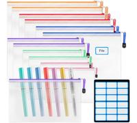 12Pcs Mesh Plastic Zip Wallets, A4-B6 Zipper File Bags Mesh Zip Lock, Mesh Zip Bags, Waterproof Mesh Zipper Pouches, Mesh Pencil Pouch Folders with Label Stickers for Organizing