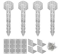 12Pcs Metal Brackets for Wood, 4Pcs Railway Sleeper Brackets with 4 Flat Joining Plates, 4 Angle Brackets and 80 Screws for Pathway, Garden Raised Bed Metal Corner Braces for Fixing Timber