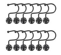 12Pcs Metal Shower Curtain Hooks Set, Decorative Shower Rings for Bathroom, Rustproof Quiet Sliding Curtain Rings(Black)