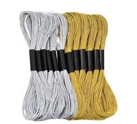 12Pcs Metalli c Embroidery Thread,Gold Cross Stitch Polyester Thread,Metalli c Glitter Threads String,6 Strands of Gold and 6 Strands of Silve,for Sewing Making Yarn Craft String Art Supplies