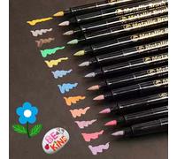 12pcs Metallic Marker Pens, Glitter Pens,12 Colors Metallic Scrapbook Acrylic Paint Pens, Metallic Markers Colouring Pens For Scrapbooking, Diy Photo Album, Card Making, Glass, Metal, Wood