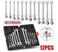 12Pcs Metric Flexible Ratchet Spanners 8-19mm Flexi Head Set