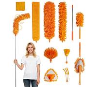 12Pcs Microfiber Extendable Dusters for Cleaning: 30''-120'' Long Pole Cleaning Tools Gap Brush Feather Flat Dusters for Cleaning Under Appliances Blind Cobweb Spider Web High Ceiling Fan Car Window