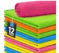 12Pcs Microfibre Cleaning Cloths, Random Colours, Lint-Free, Streak-Free, Super Absorbent - Multi-Purpose Towels for Housekeeping, Kitchen, Car Cleaning
