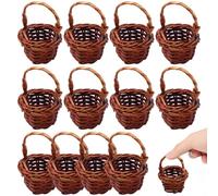 12Pcs Mini Basket with Handle DIY Simulation Rattan Mini Woven Basket Decorative Dollhouse Miniature Buckets for Picnic Candy Easter Egg Dollhouse Accessories &&