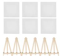 12pcs Mini Canvas and Easel Set - Small Canvas with Mini Easel Stand, Pine Wood 10x10cm & 8x15cm for Kids/Artists, Canvas Painting Set(6 Pack White)