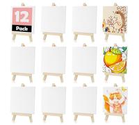 12PCS Mini Canvas and Easel, SHAIDOJIO 8x15cm Mini Easels with 10x10cm Mini Canvas, Foldable Mini Easel Stand for Display, Small Wooden Tabletop Canva Stand for Photos Drawing Postcards Phones Menus