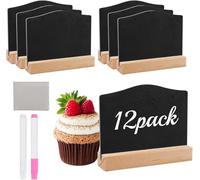 12Pcs Mini Chalkboard Signs, Double Sided Small Blackboard with Wooden Base, Pens, Cloth, Kitchen Notes Chalk Boards, Small Blackboard Wooden Signs, Message Tabletop Board for Place Cards, Party