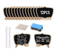 12Pcs Mini Chalkboard Signs Set, 10×7.5CM Small Black Chalkboard Signs for Labeling, Stand Eraser Small Wooden Blackboards, Blackboards for Message Signs (Style 2)